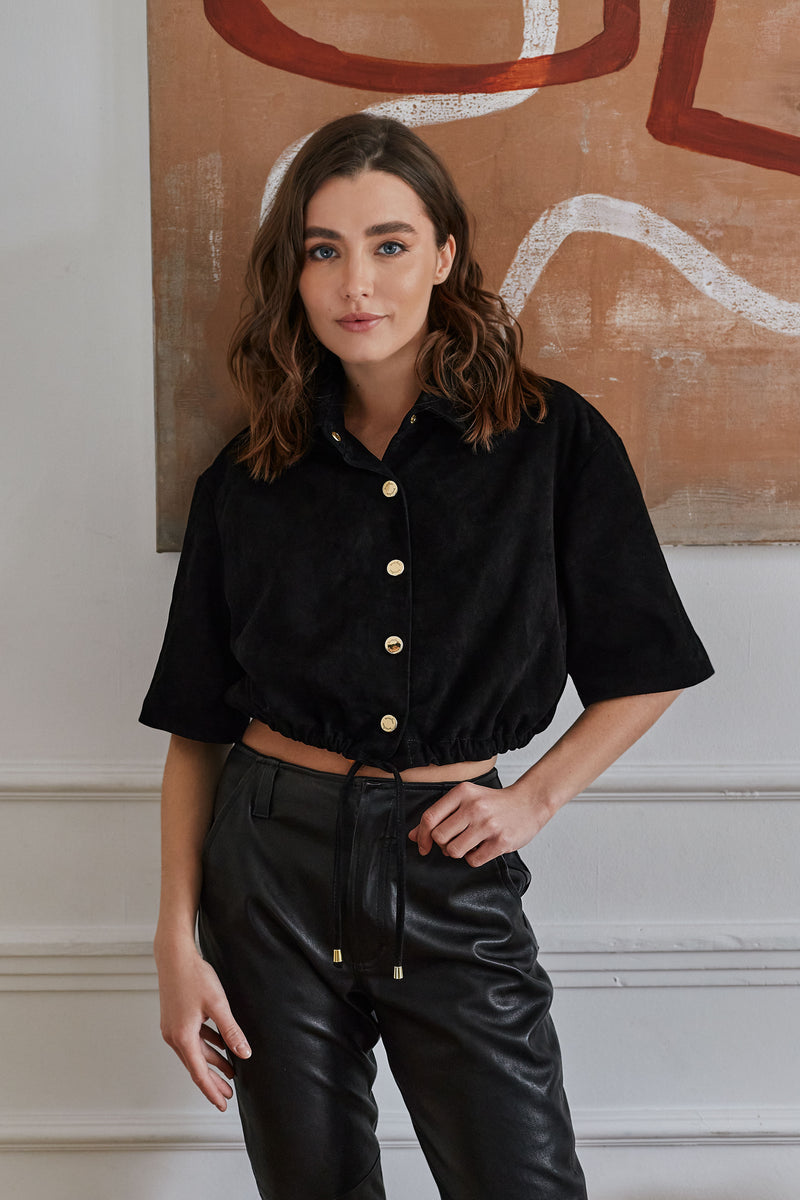 Spodnie z elastycznej skóry / czarne