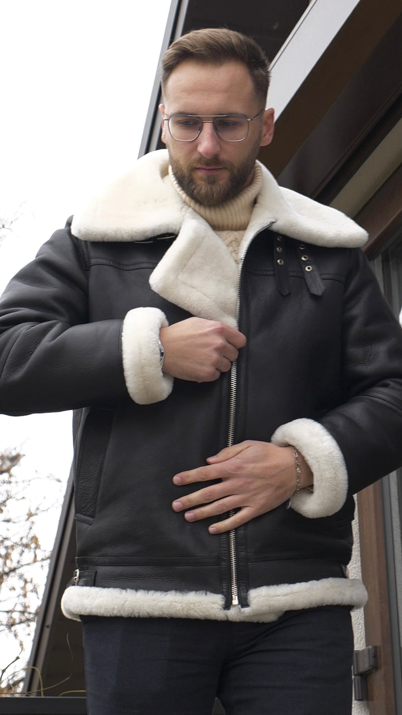 Kożuch Nicolas typu pilotka / czarny