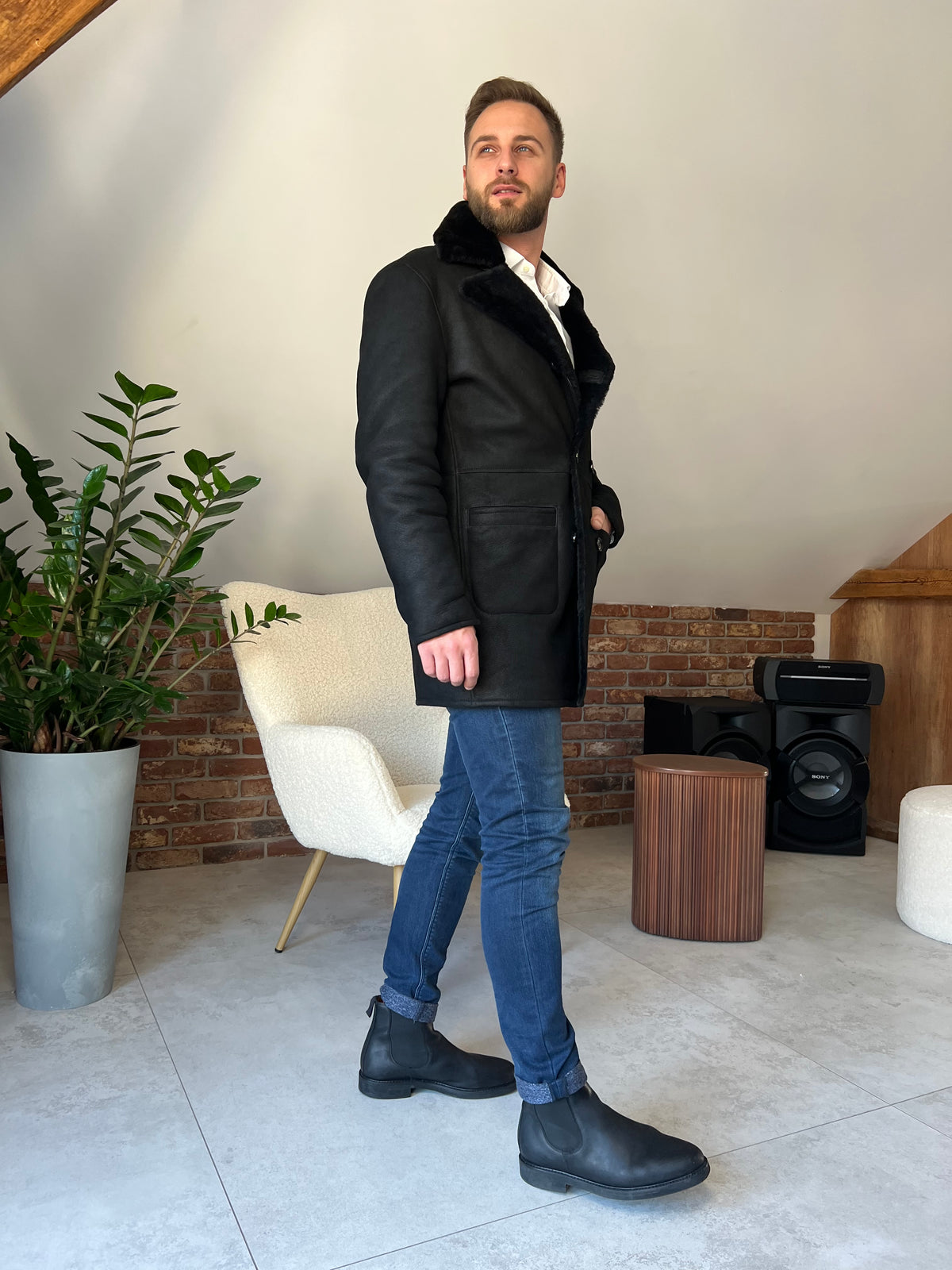 Kożuch męski Thomas dwurzędowy / czarny