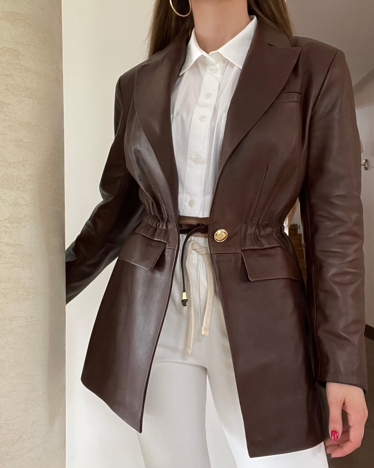 Marynarka ze skóry Tamar / dark brown