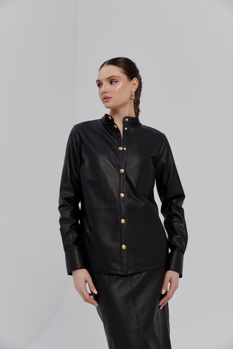 Koszula ze skóry Anna / czarna