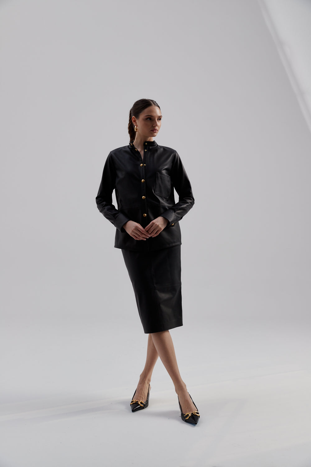Koszula ze skóry Anna / czarna