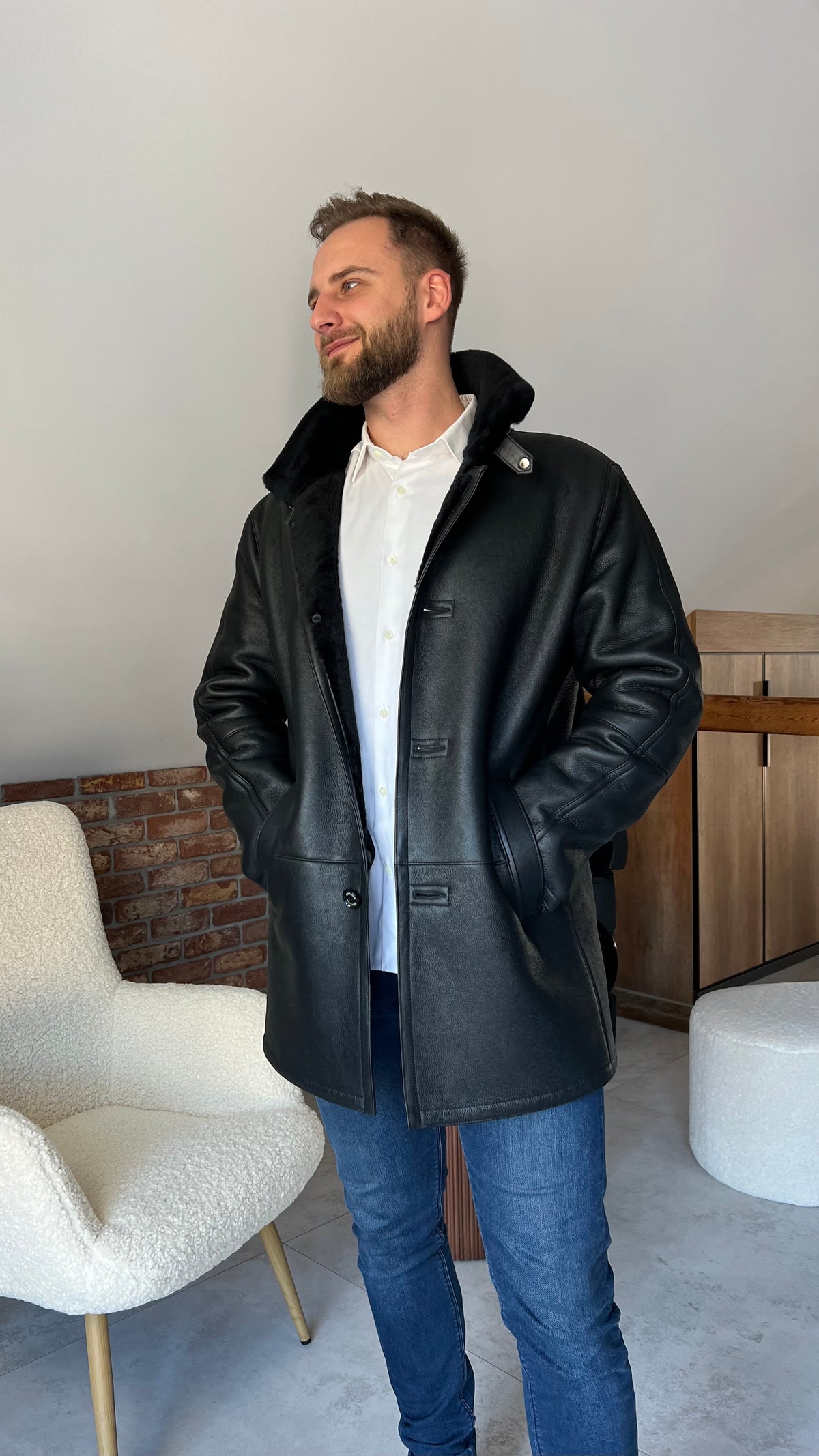 Kożuch męski Mark jednorzędowy / czarny