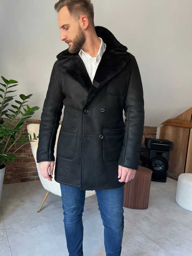 Kożuch męski Thomas dwurzędowy / czarny