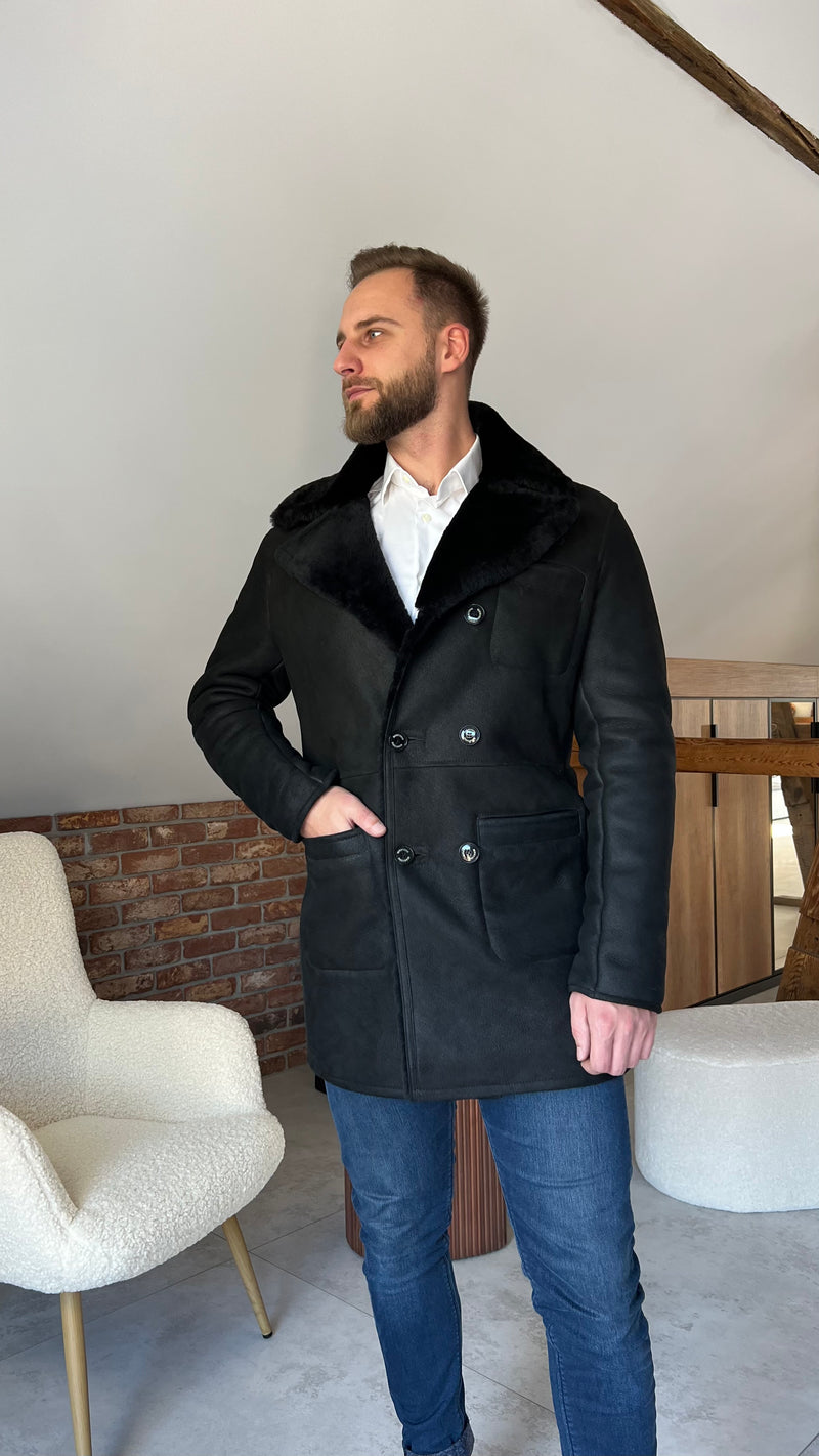 Kożuch męski Thomas dwurzędowy / czarny