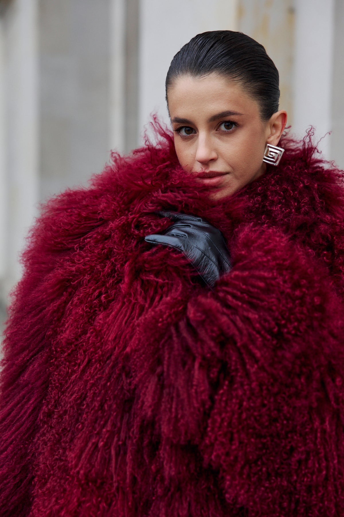 Kożuch lama z kołnierzem / burgund