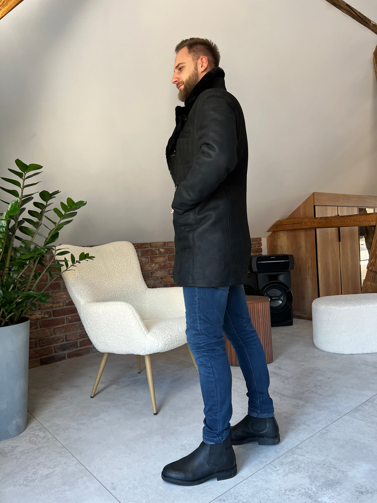 Kożuch męski Thomas dwurzędowy / czarny