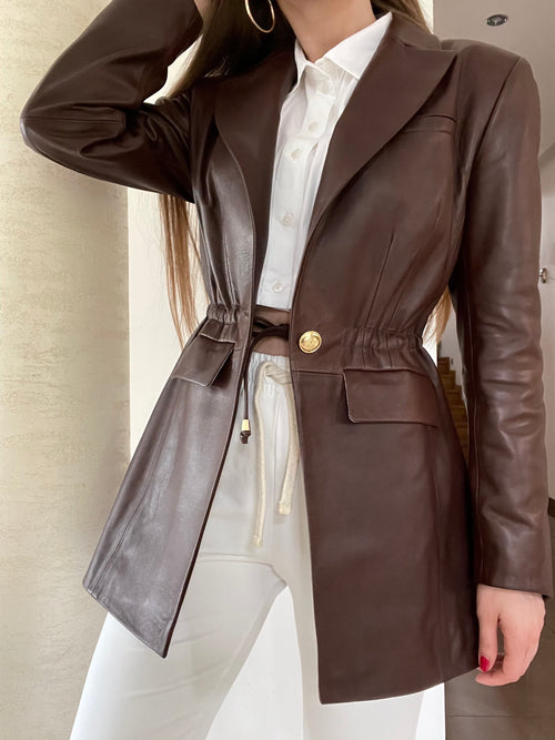 Marynarka ze skóry Tamar / dark brown