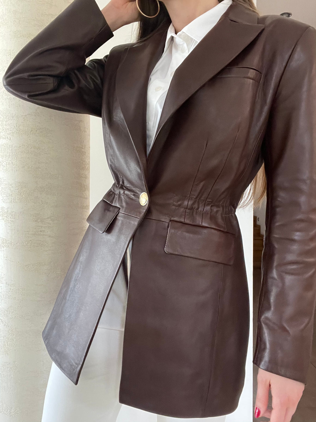 Marynarka ze skóry Tamar / dark brown