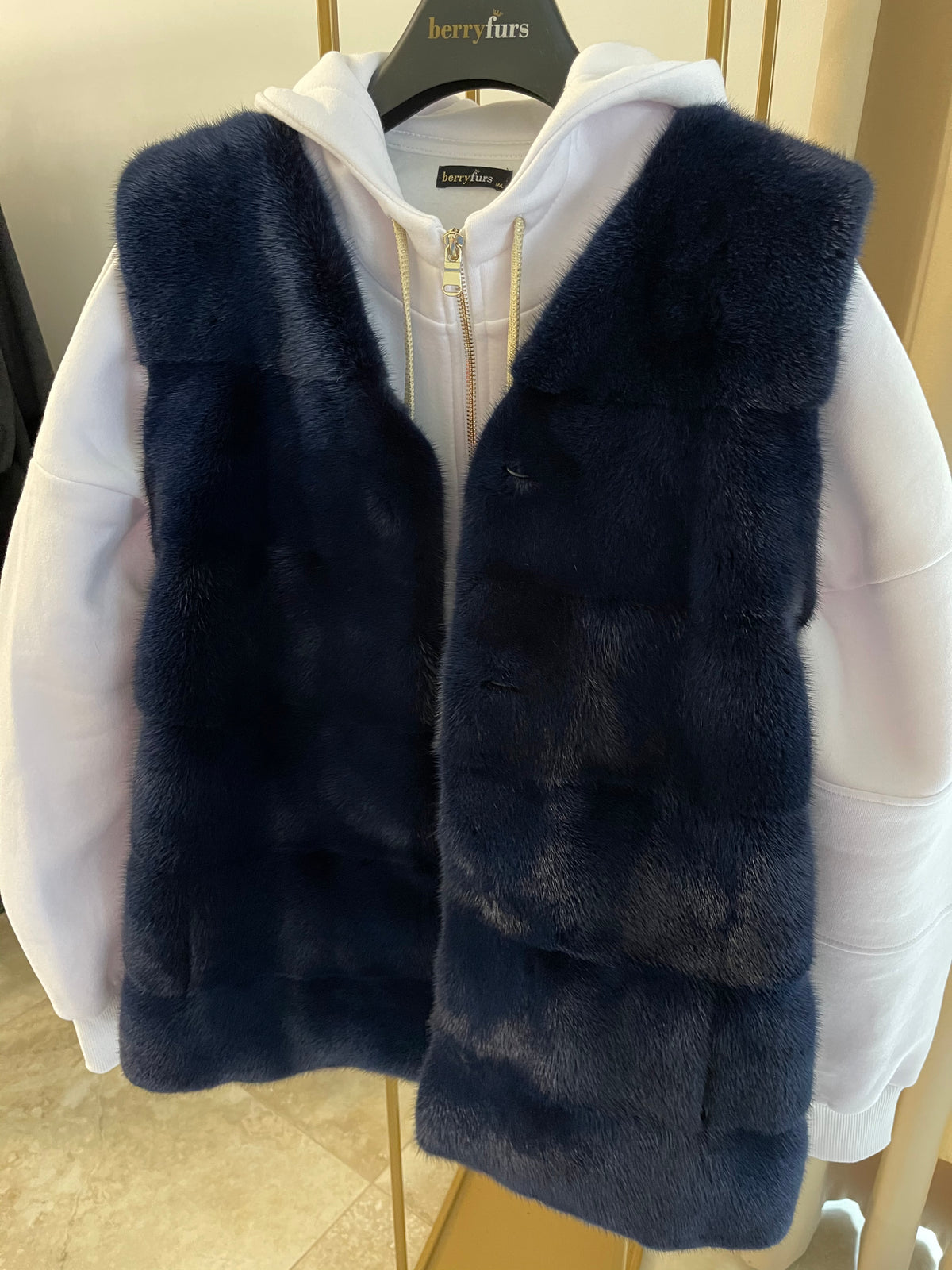 Kamizelka z norek V-neck / granatowa