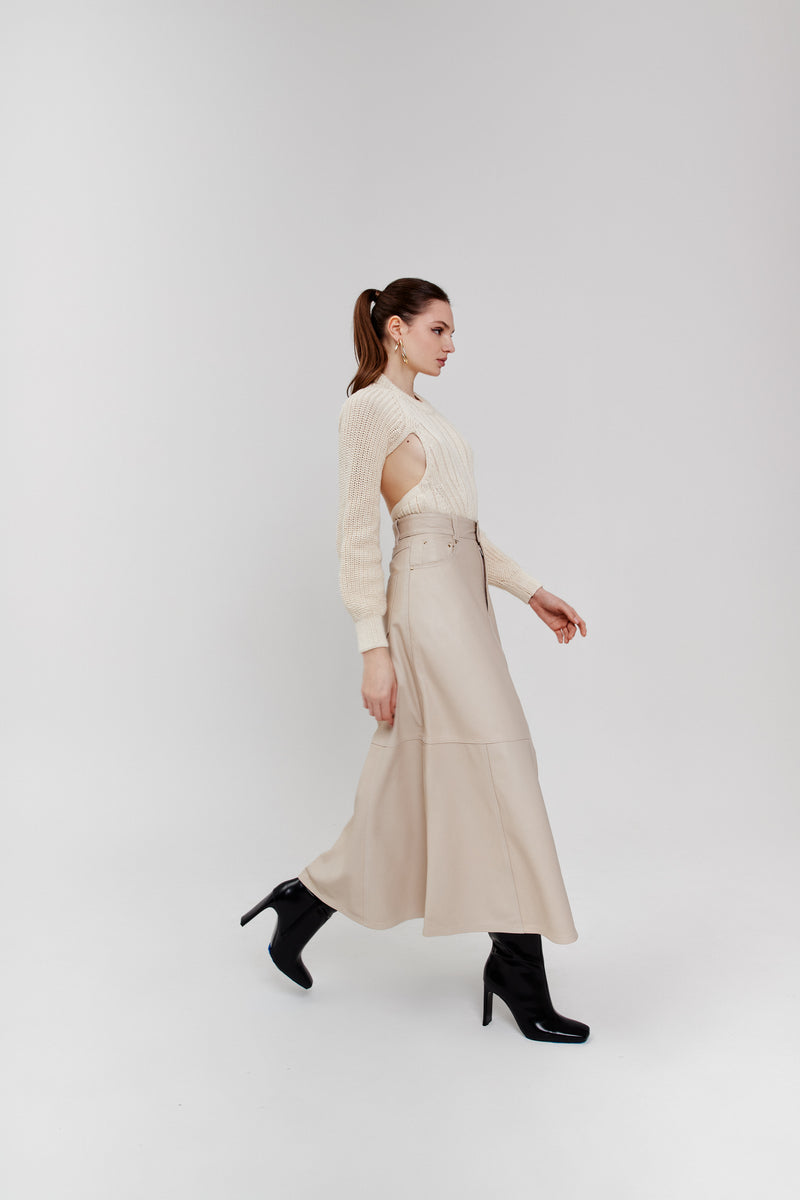 Spódnica maxi ze skóry / cream