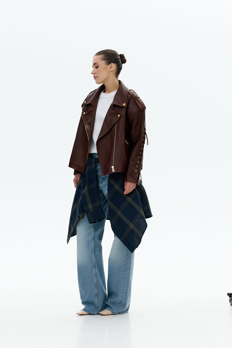 Ramoneska ze sznurowaniem / brąz texture