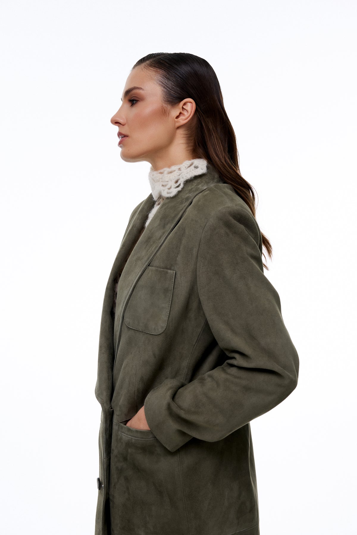 Płaszcz z zamszu Elise / oliwka