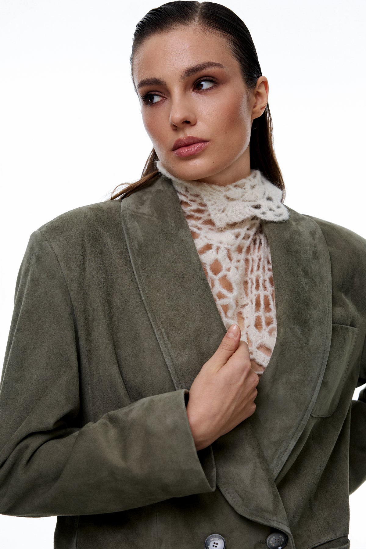 Płaszcz z zamszu Elise / oliwka