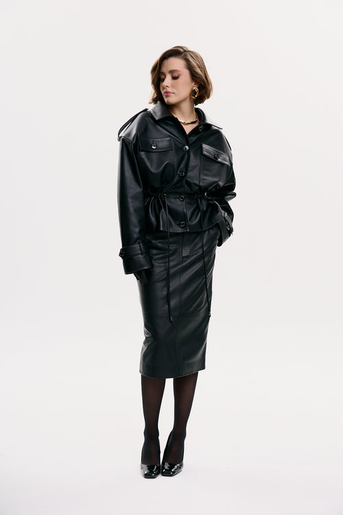 Spódnica midi ze skóry / czarna