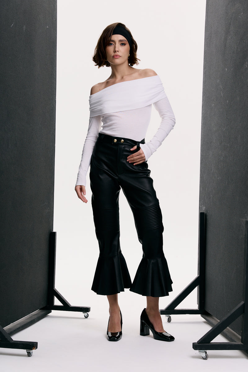 Spodnie z falbaną Eve / czarne