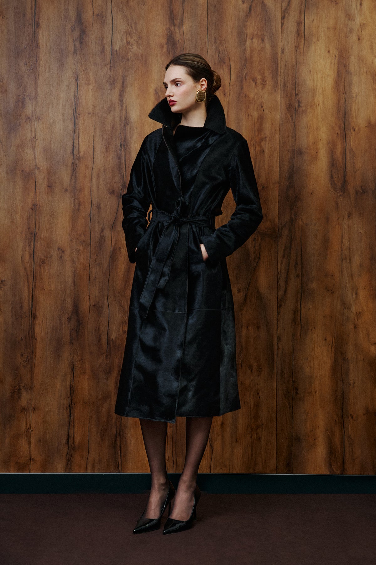 Płaszcz ze skóry cielęcej Cavallino / czarny