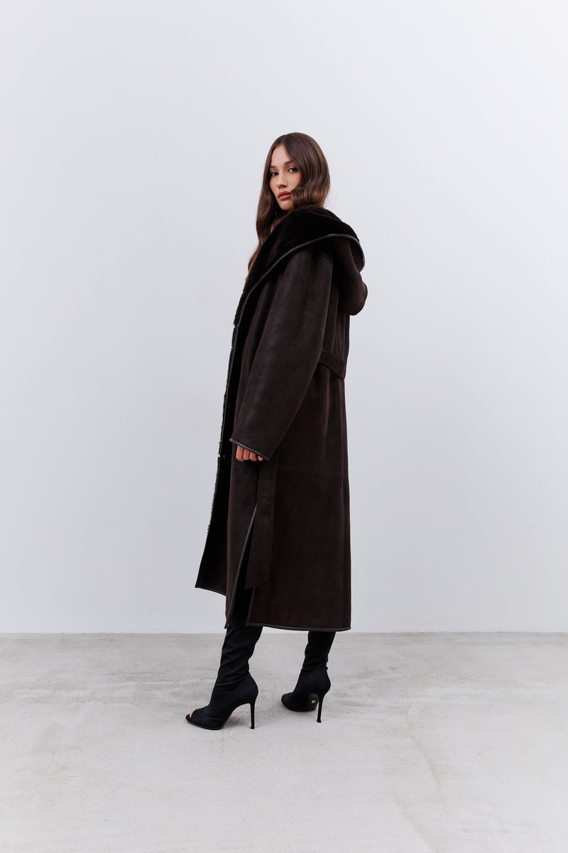 Kożuch z kapturem Gabriel / brąz