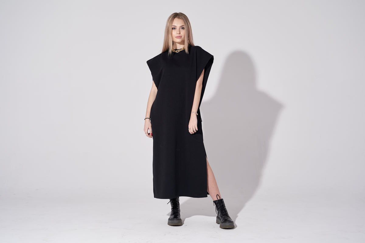 Długa sukienka dresowa / czarna