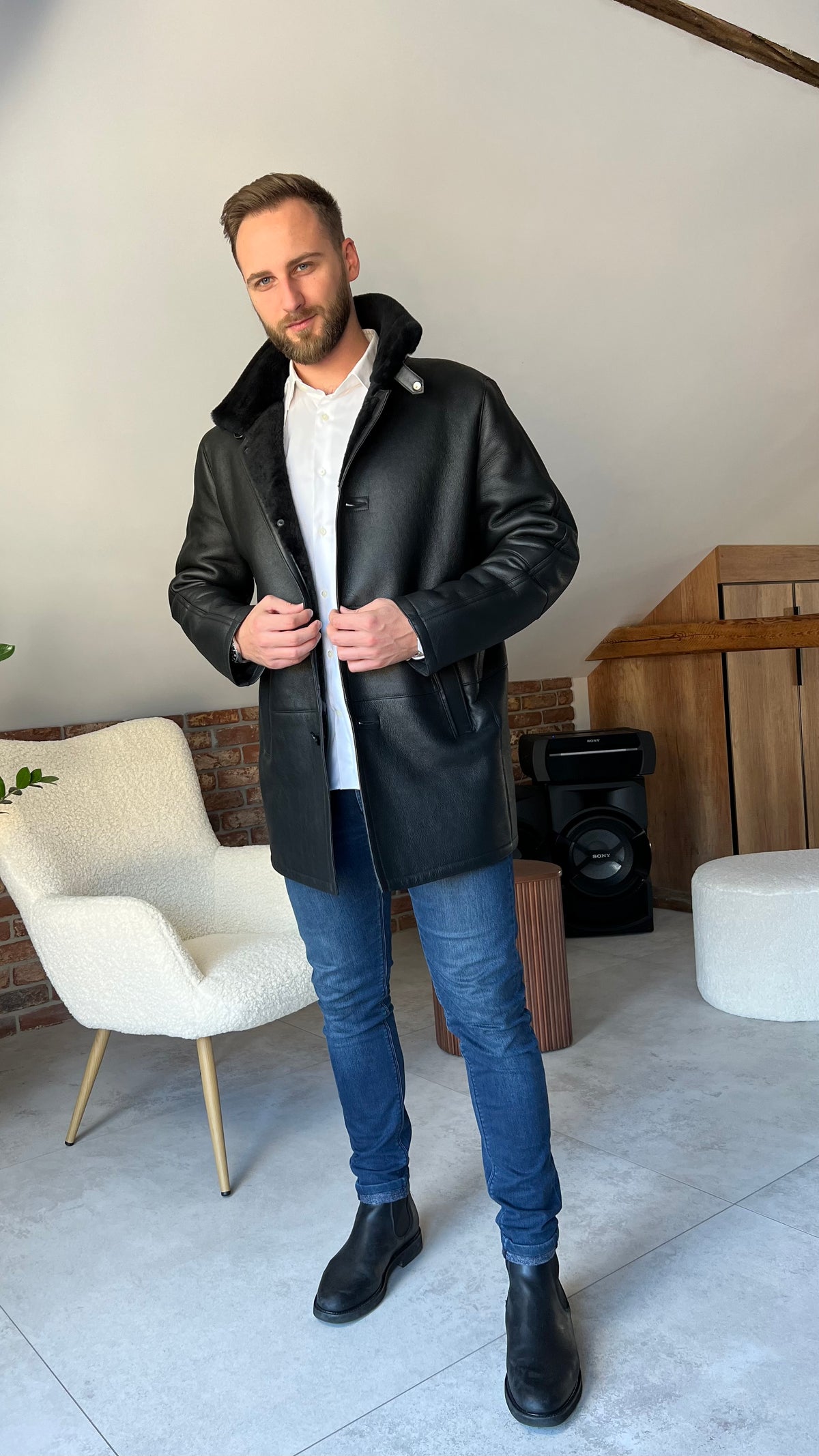 Kożuch męski Mark jednorzędowy / czarny