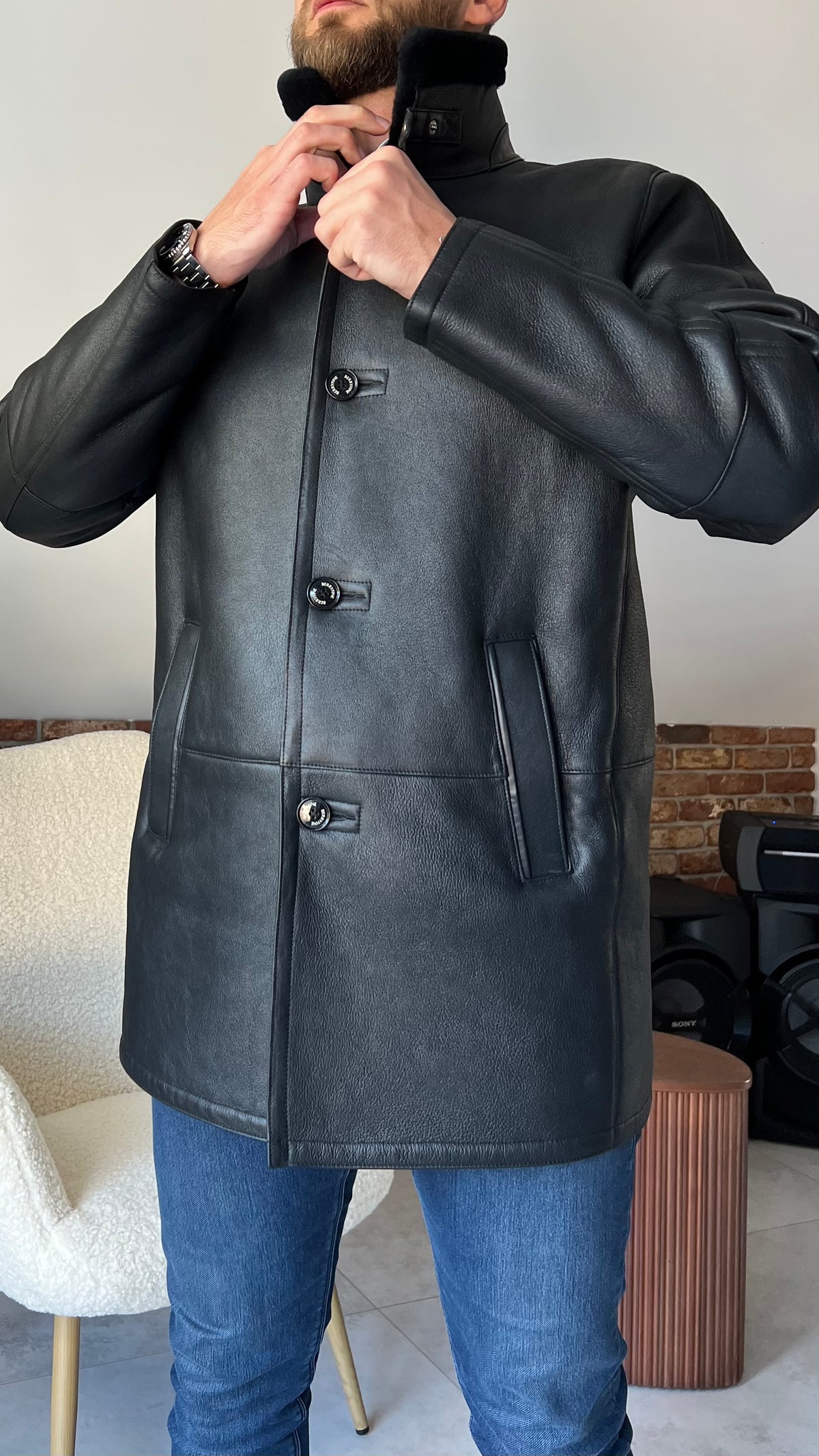 Kożuch męski Mark jednorzędowy / czarny