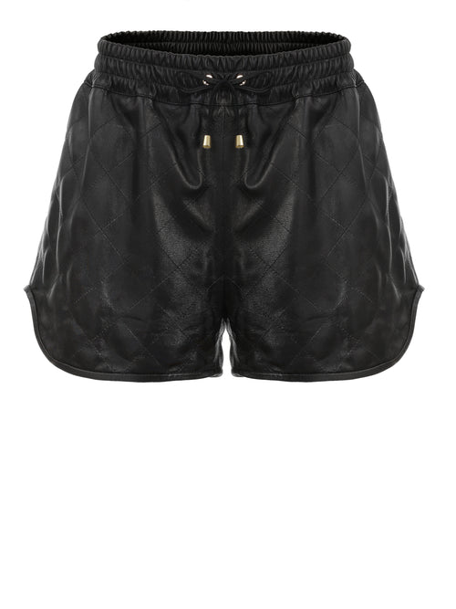 Szorty ze skóry z efektem pikowania / czarne