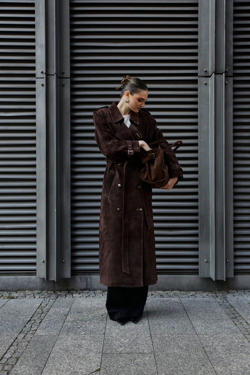 Płaszcz Daniel / czekoladowy zamsz