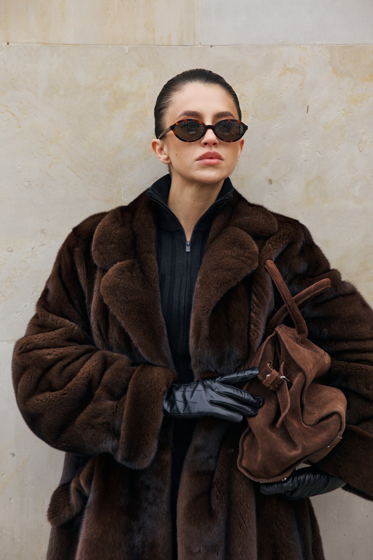 Płaszcz z norek / brąz