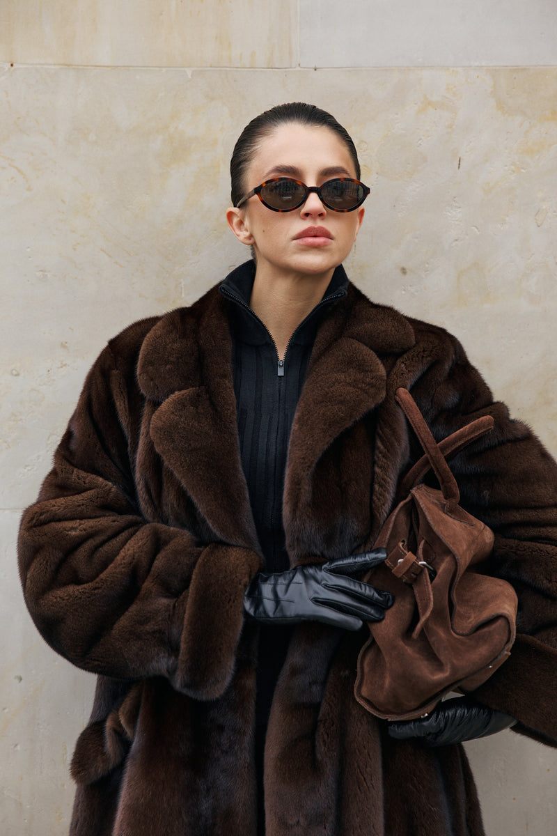 Płaszcz z norek / brąz